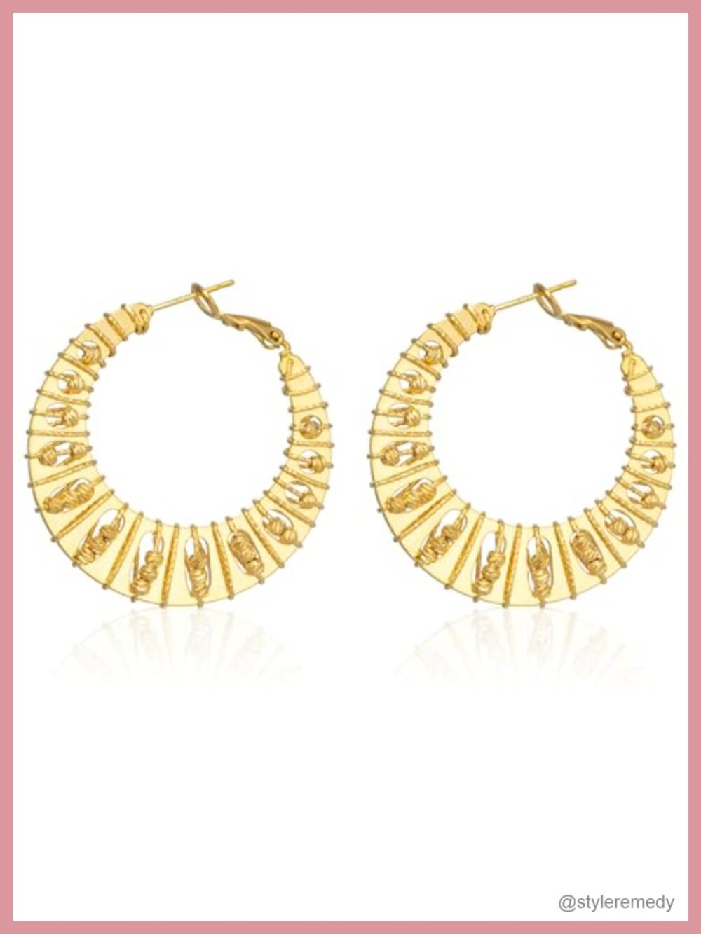 Large Chunky Gold Plated Hoop Filigree Earrings Snap Back Statement